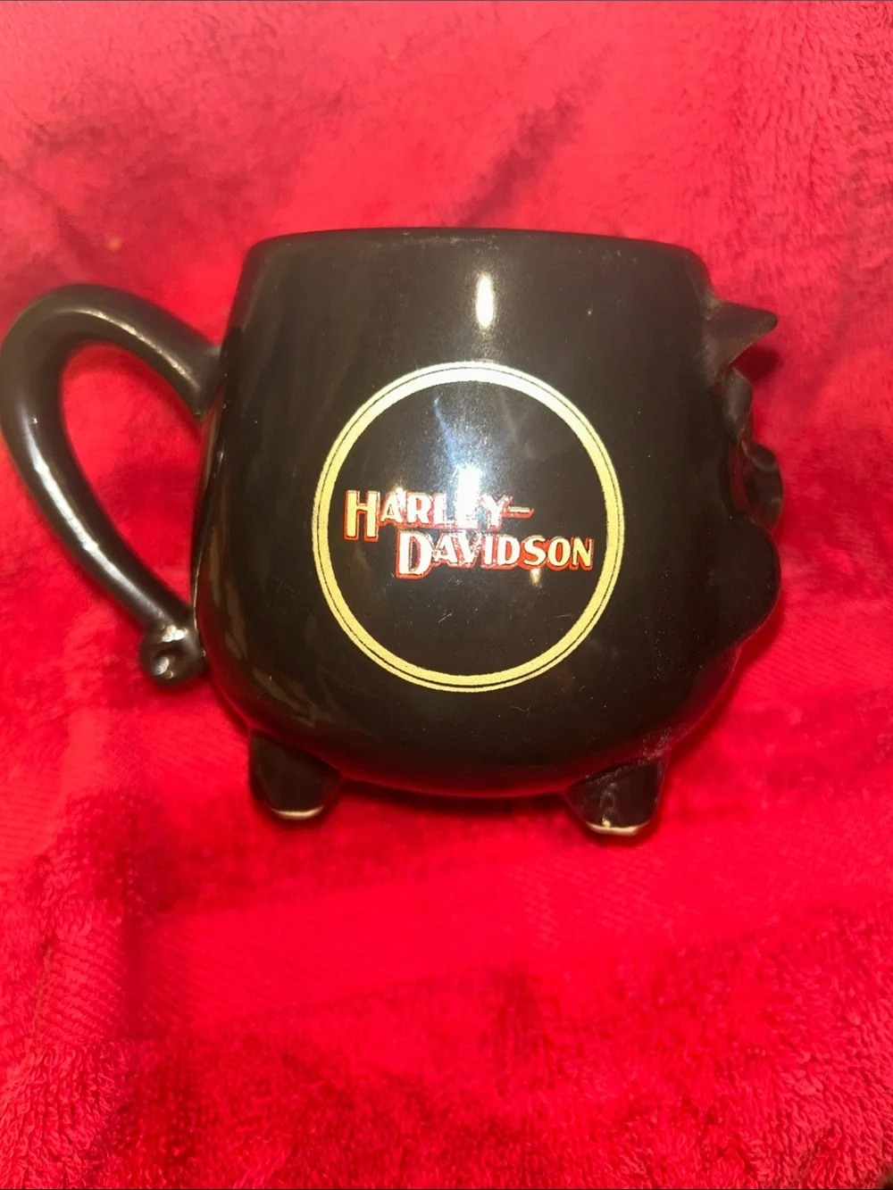 Harley-Davidson Black Hog Glazed Ceramic Mug with Logo 1983